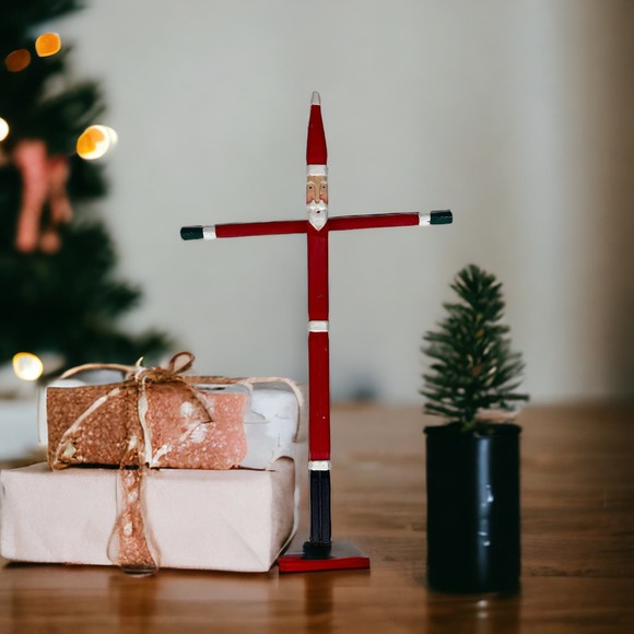 Wooden Stick Santa Ornament With Movable Arms 10.5" - Picture 8 of 8